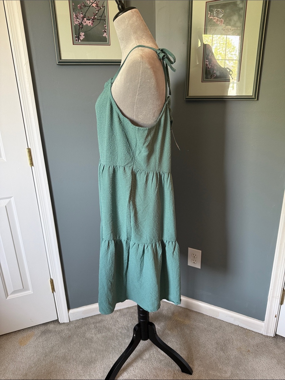 Sleeveless Tiered Smocked Halter Midi Dress - Seafoam Green size L, by Solution - Picture 4 of 9